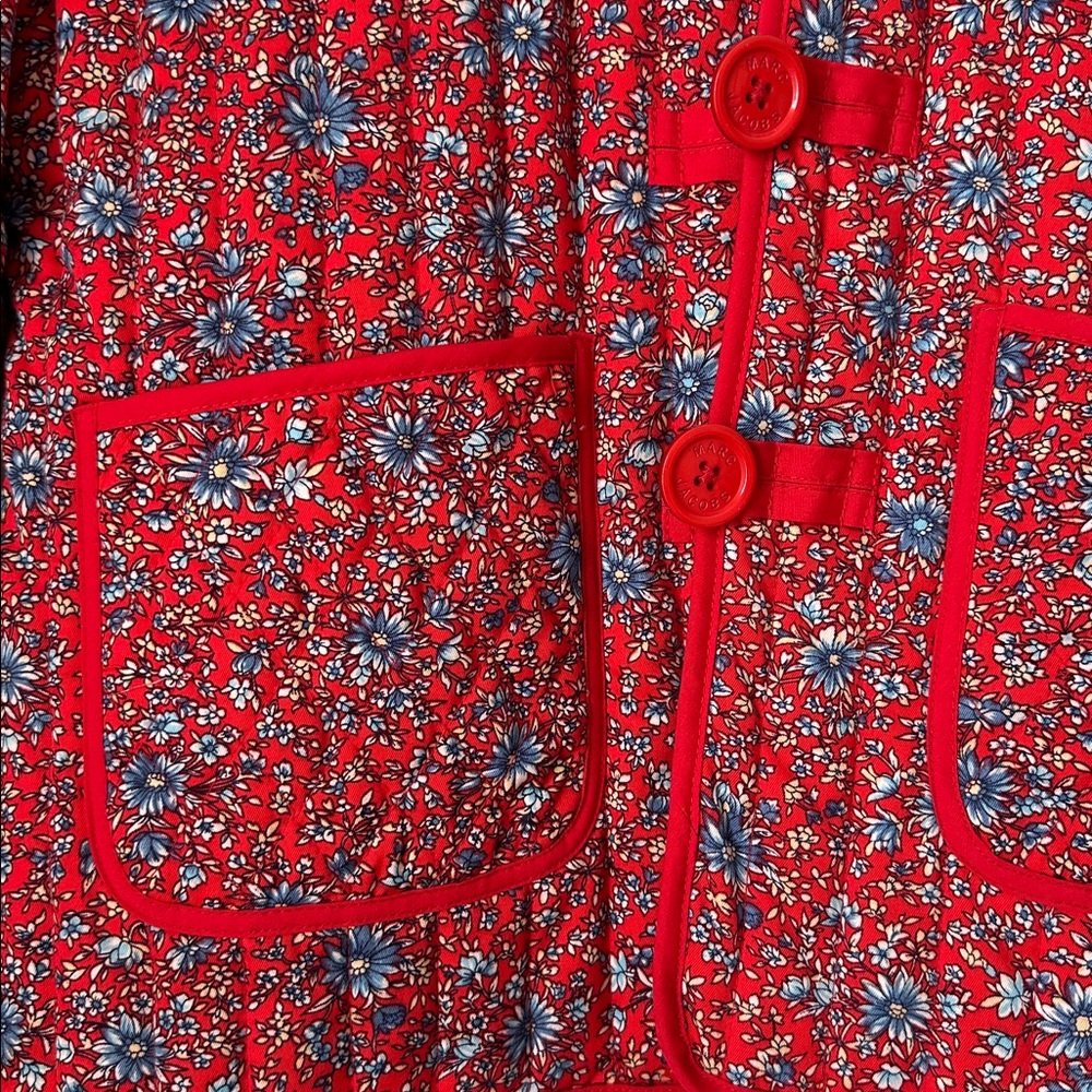 Marc Jacobs Red Floral Quilted Jacket with Black Embroidered Yoke - Picture 3 of 8